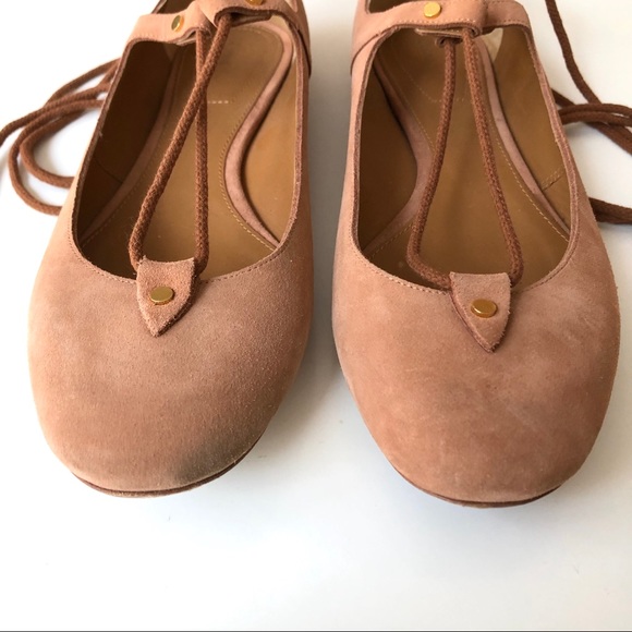 Chloé Brown Leather Suede Ankle Wrap Tie Up Flats - Picture 3 of 8